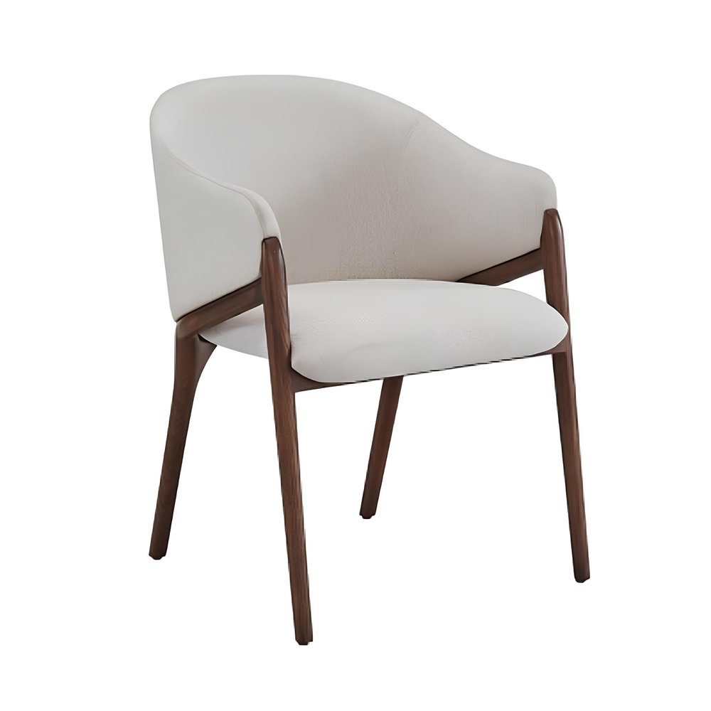 Cream and Brown Upholstered Fabric Wing Back Dining Arm Chair