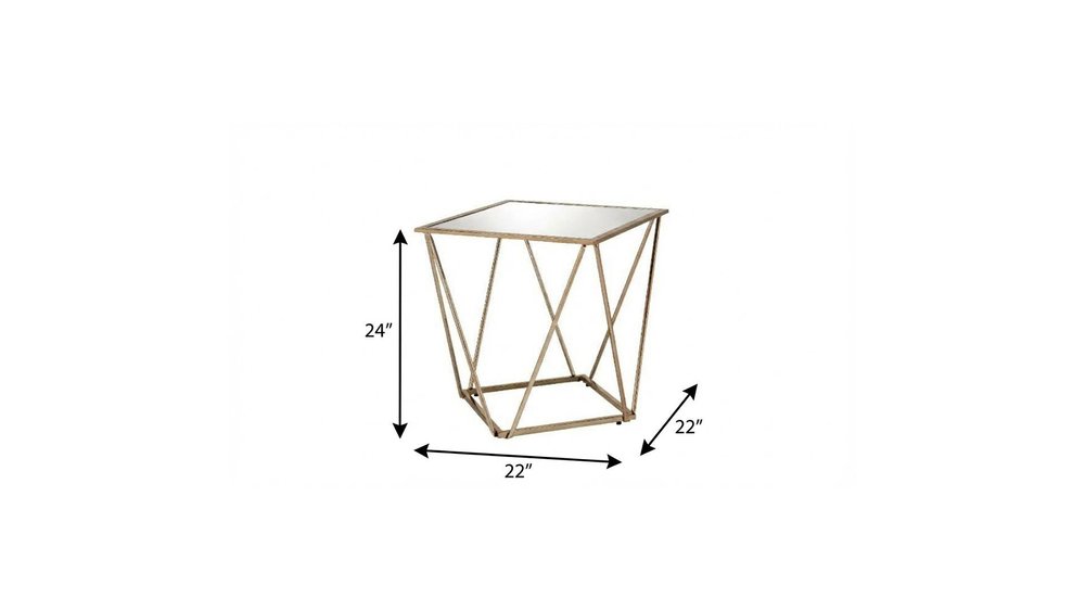 Champagne and Silver Glass and Metal Square Mirrored End Table