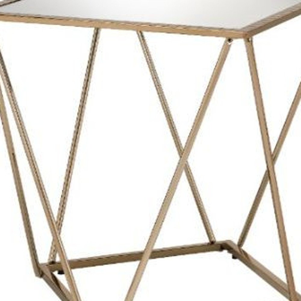 Champagne and Silver Glass and Metal Square Mirrored End Table