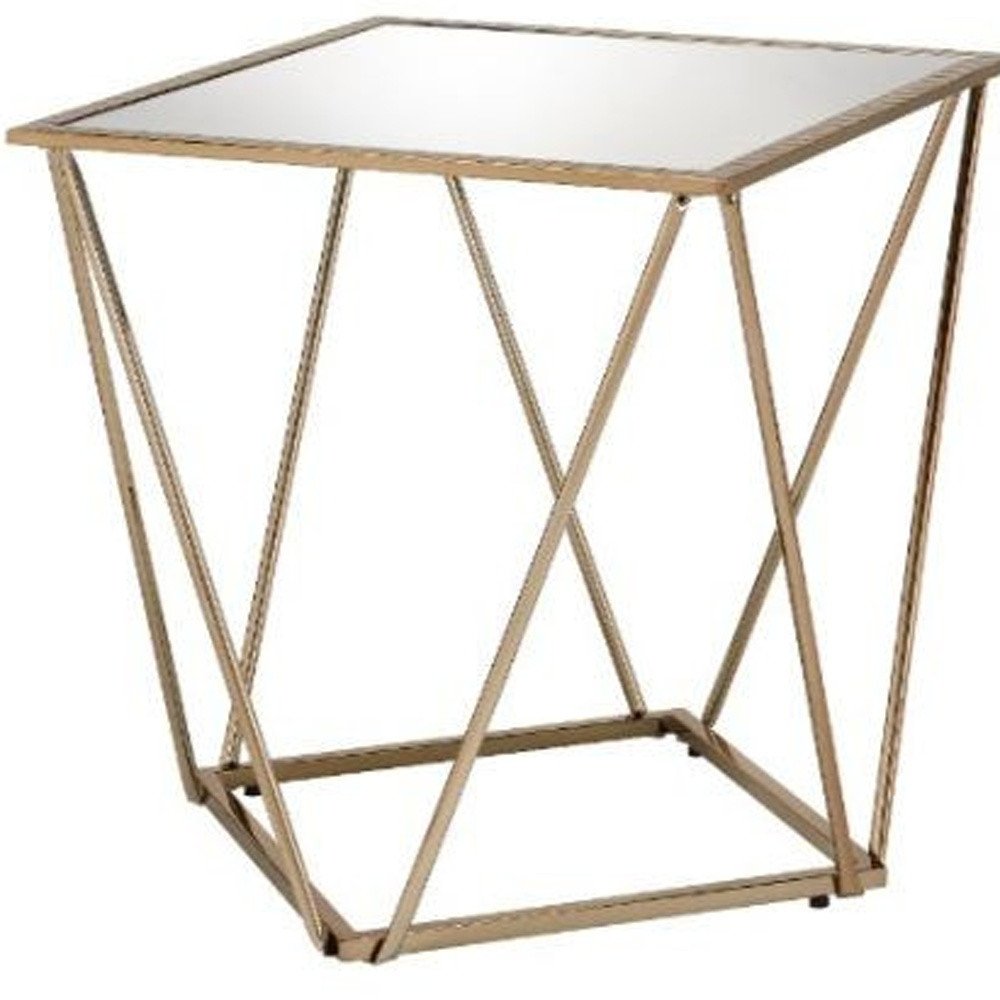 Champagne and Silver Glass and Metal Square Mirrored End Table