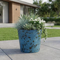 Blue Recycled Plastic Indoor Outdoor Round Pot Planter - 11-inch