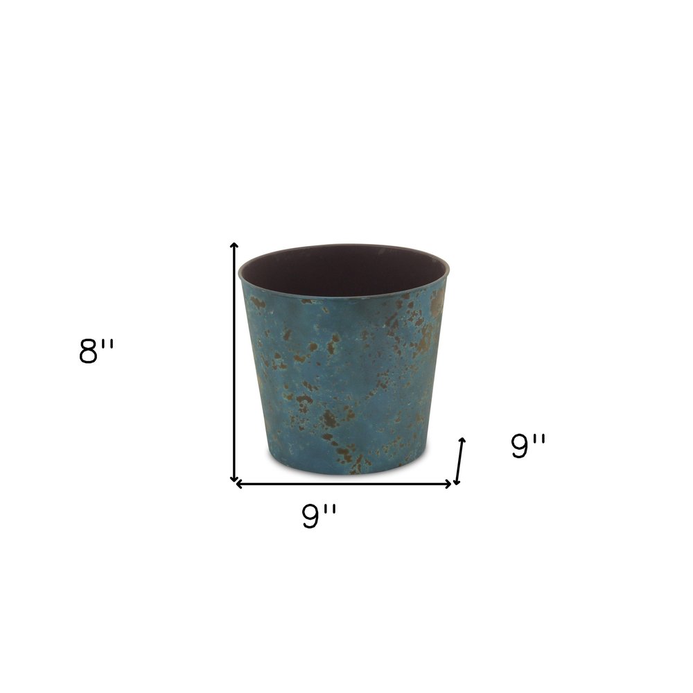 Blue Recycled Plastic Indoor Outdoor Round Pot Planter - 9-inch