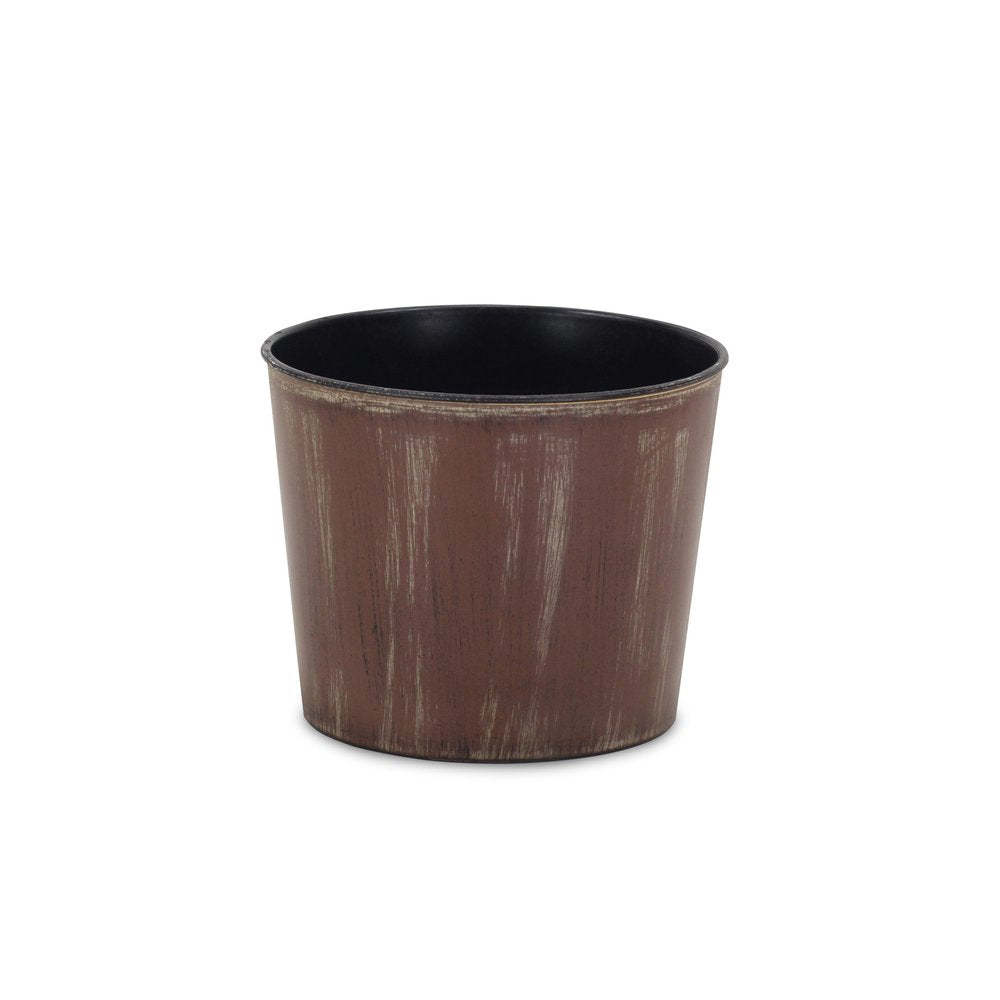 Brown and Ivory Textural Tone On Tone Recycled Plastic Indoor Outdoor Round Pot Planter