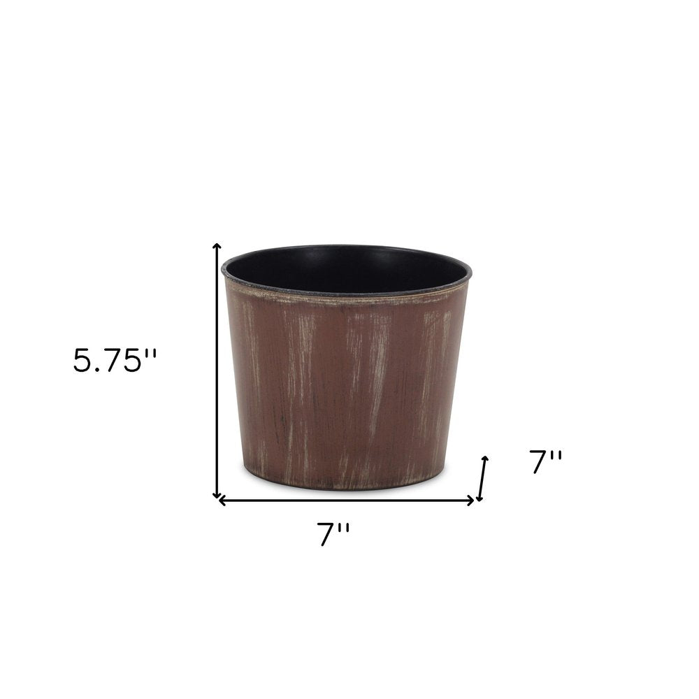 Brown and Ivory Textural Tone On Tone Recycled Plastic Indoor Outdoor Round Pot Planter