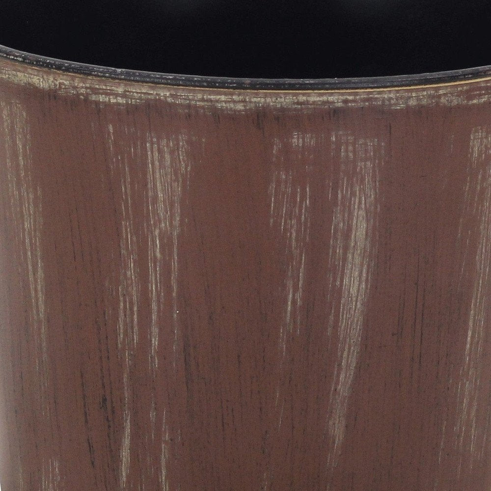 Brown and Ivory Textural Tone On Tone Recycled Plastic Indoor Outdoor Round Pot Planter