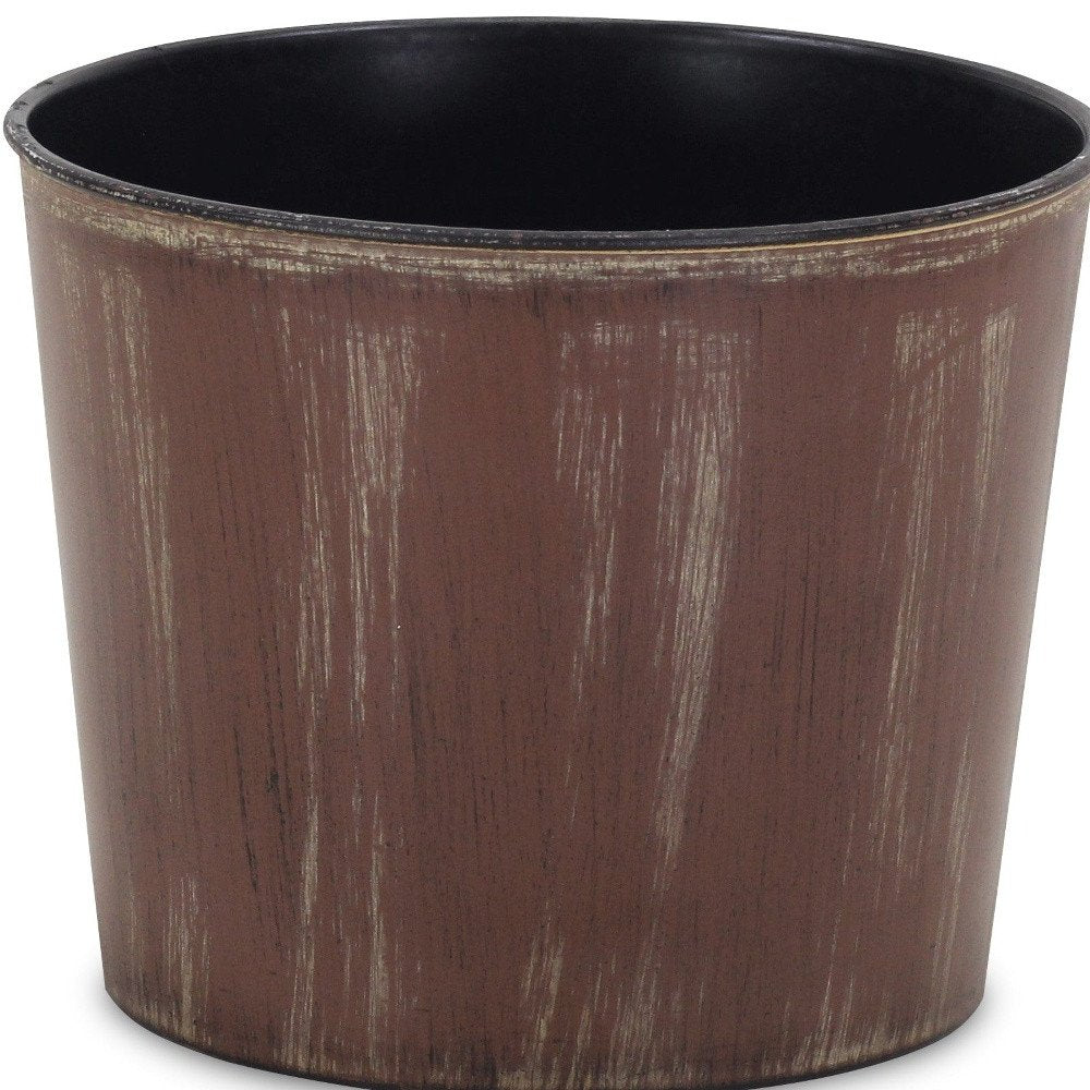 Brown and Ivory Textural Tone On Tone Recycled Plastic Indoor Outdoor Round Pot Planter