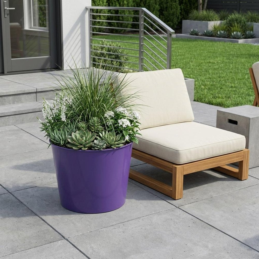 Navy Blue Recycled Plastic Indoor Outdoor Round Pot Planter - 7-inch
