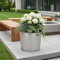 Silver Recycled Plastic Indoor Outdoor Round Pot Planter - 7-inch