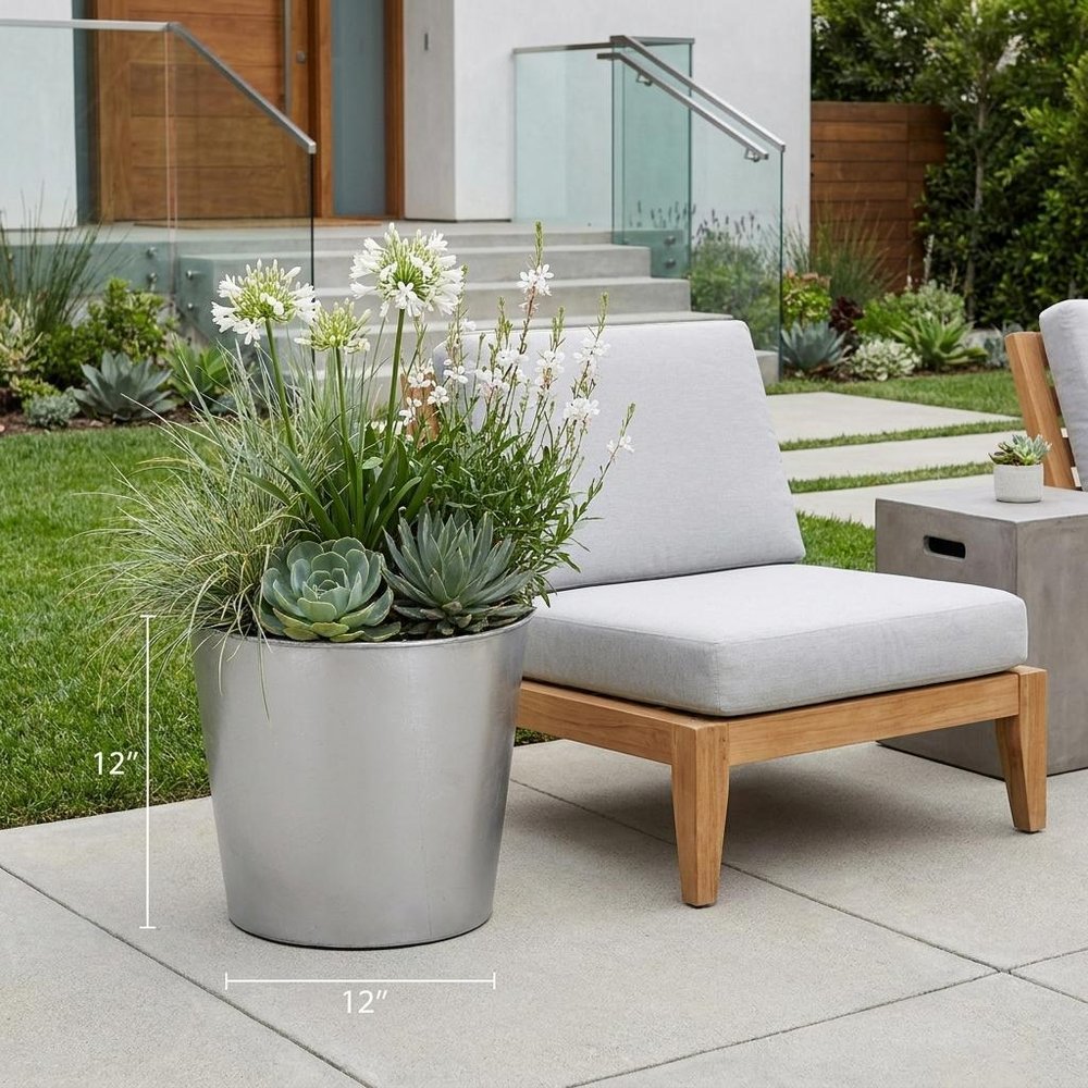 Silver Recycled Plastic Indoor Outdoor Round Pot Planter - 7-inch