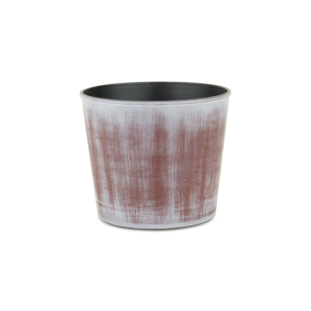 Brown and Ivory Textural Tone On Tone Recycled Plastic Indoor Outdoor Round Pot Planter