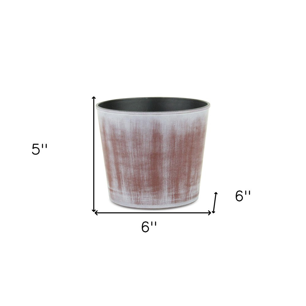 Brown and Ivory Textural Tone On Tone Recycled Plastic Indoor Outdoor Round Pot Planter