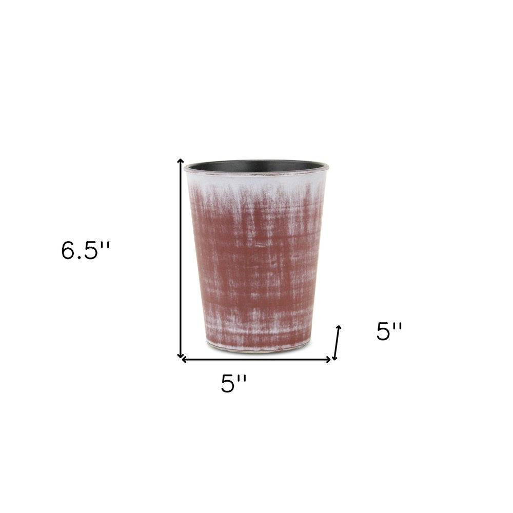 Brown and Ivory Textural Tone On Tone Recycled Plastic Indoor Outdoor Round Pot Planter
