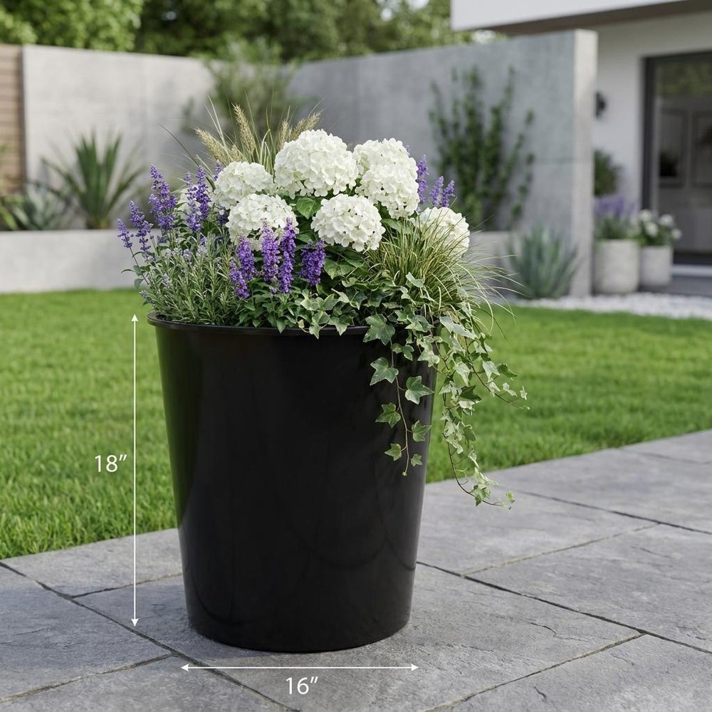 Black Recycled Plastic Indoor Outdoor Round Pot Planter - 5-inch