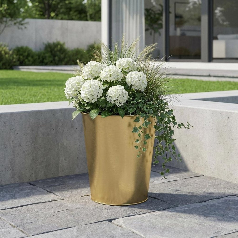 Gold Recycled Plastic Indoor Outdoor Round Pot Planter - 5-inch