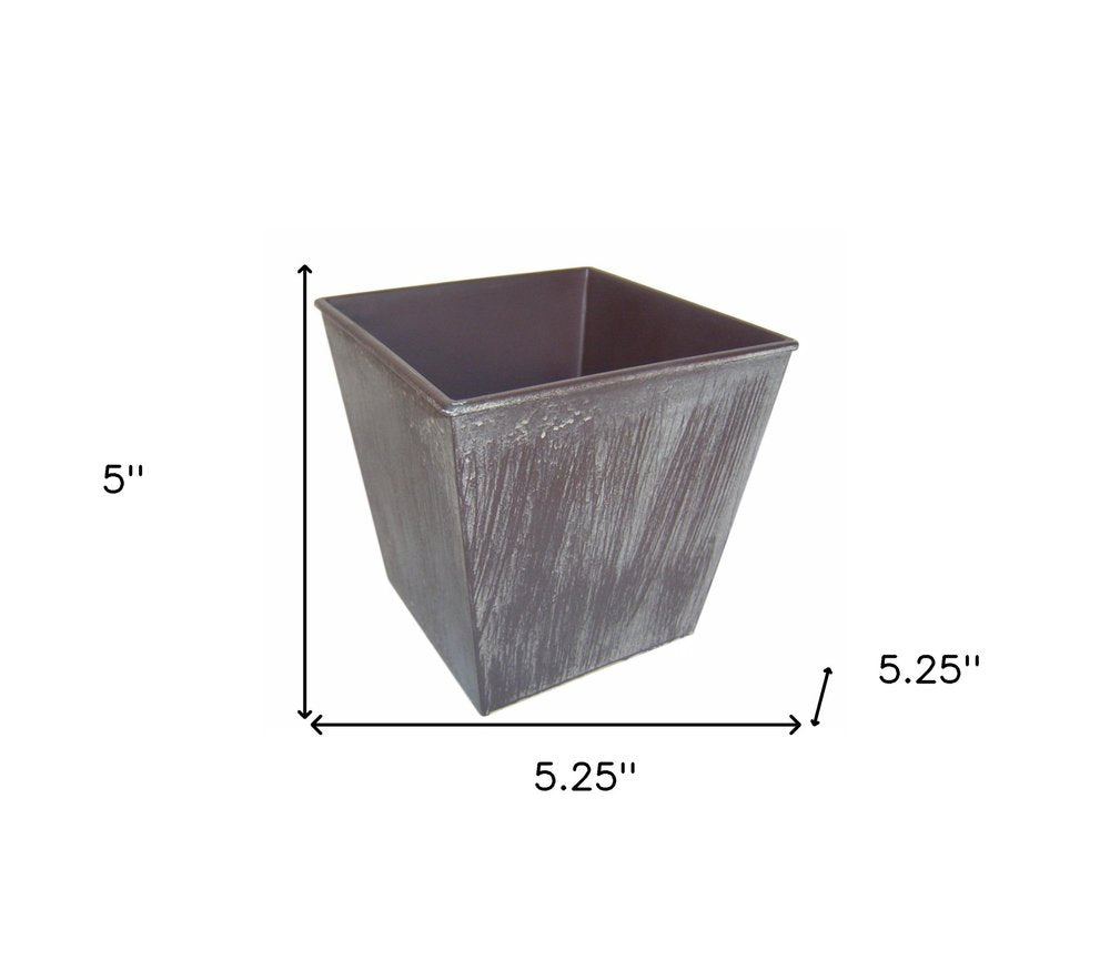 Brown and Off White Textural Tone On Tone Recycled Plastic Indoor Outdoor Square Pot Planter