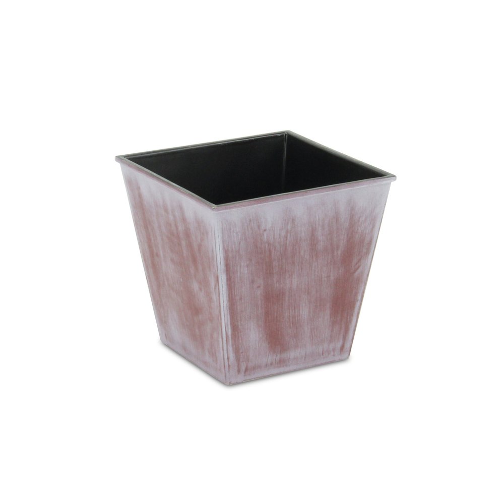 Brown and Off White Textural Tone On Tone Recycled Plastic Indoor Outdoor Square Pot Planter