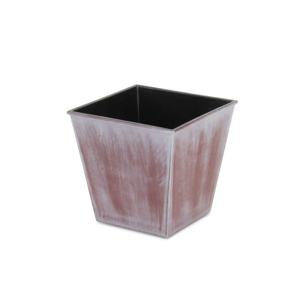 Brown and Off White Textural Tone On Tone Recycled Plastic Indoor Outdoor Square Pot Planter