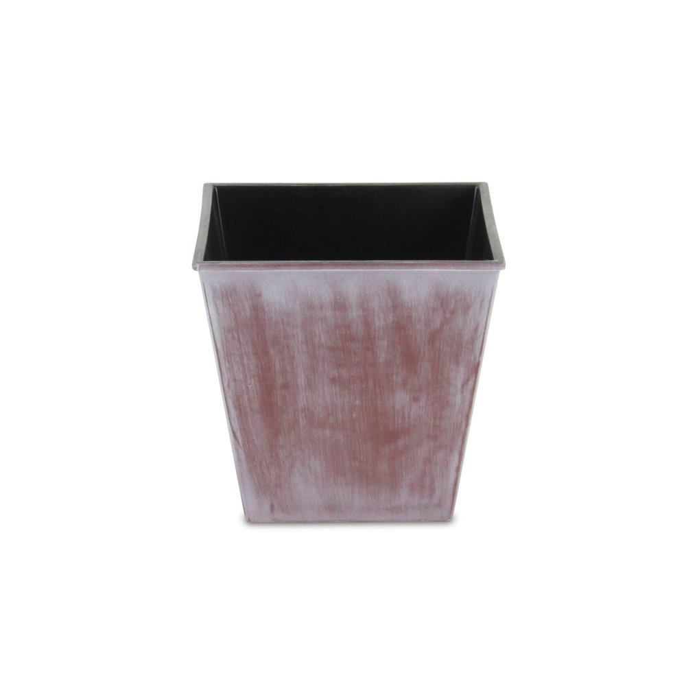 Brown and Off White Textural Tone On Tone Recycled Plastic Indoor Outdoor Square Pot Planter