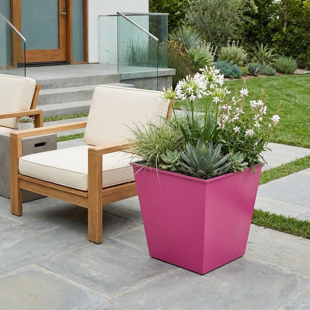 Hot Pink Recycled Plastic Indoor Outdoor Square Pot Planter - 5-inch