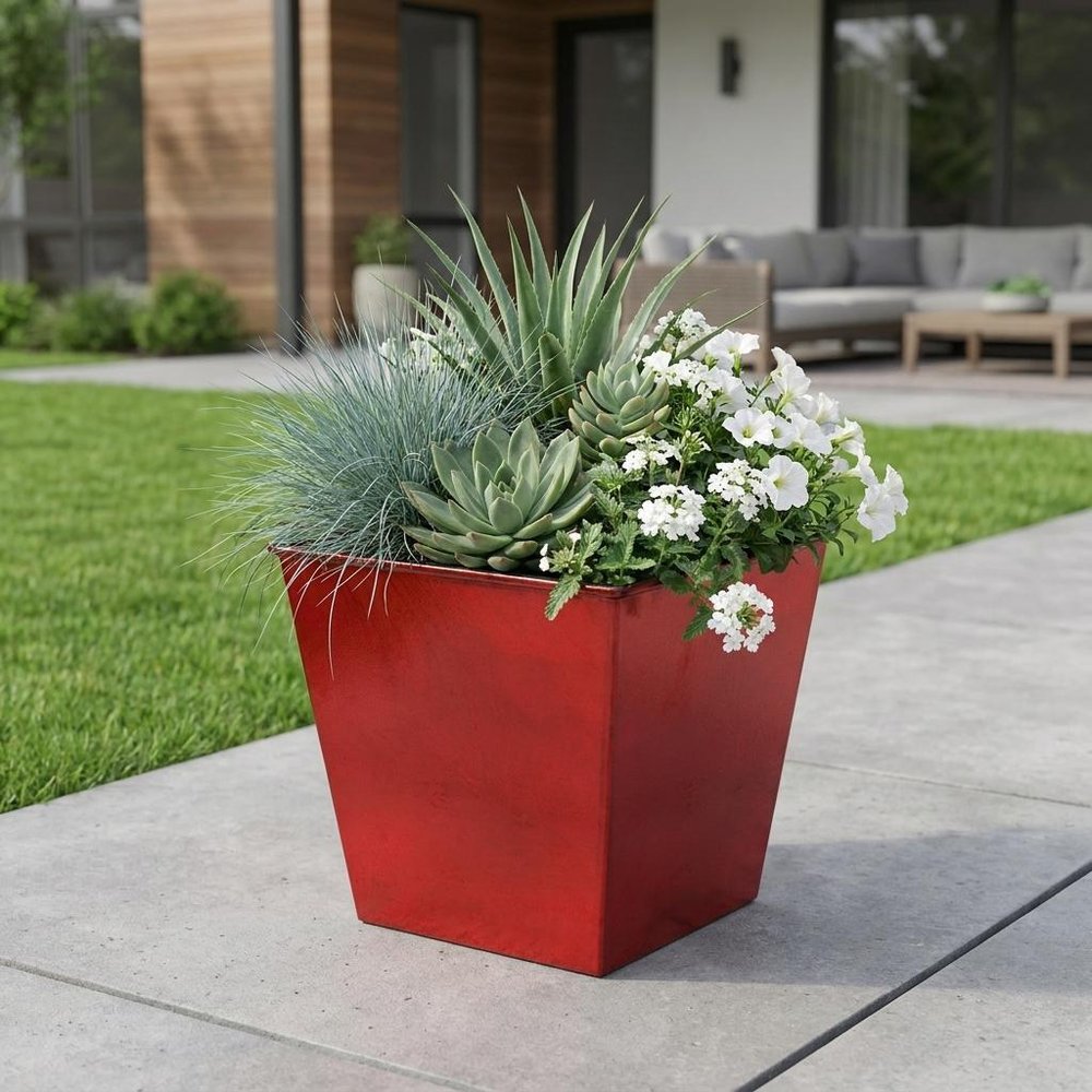 Red Recycled Plastic Indoor Outdoor Square Pot Planter - 5-inch