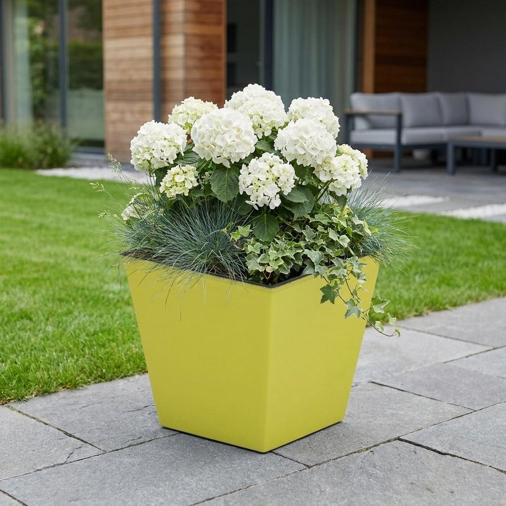 Yellow Recycled Plastic Indoor Outdoor Square Pot Planter - 5-inch