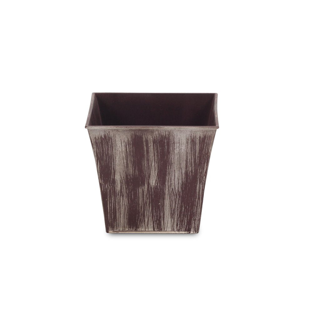 Brown and Ivory Textural Tone On Tone Recycled Plastic Indoor Outdoor Square Pot Planter