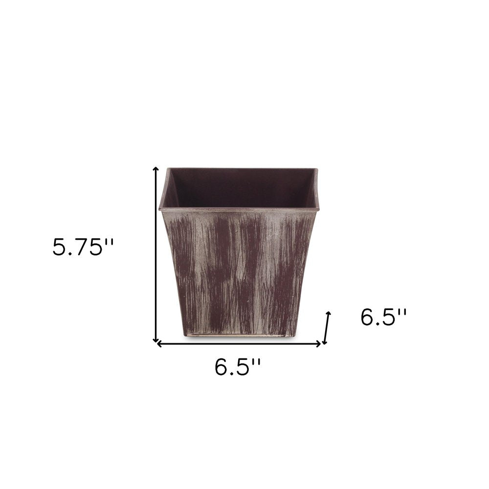 Brown and Ivory Textural Tone On Tone Recycled Plastic Indoor Outdoor Square Pot Planter