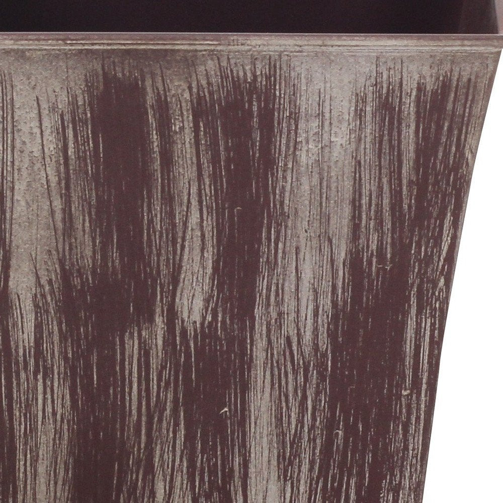 Brown and Ivory Textural Tone On Tone Recycled Plastic Indoor Outdoor Square Pot Planter