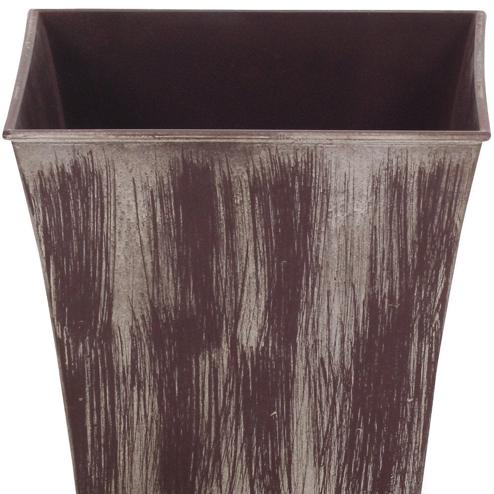 Brown and Ivory Textural Tone On Tone Recycled Plastic Indoor Outdoor Square Pot Planter