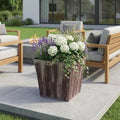 Brown and Ivory Textural Tone On Tone Recycled Plastic Indoor Outdoor Square Pot Planter