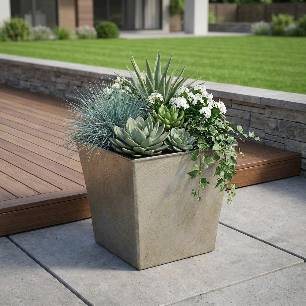 Gray Recycled Plastic Indoor Outdoor Square Pot Planter - 7-inch