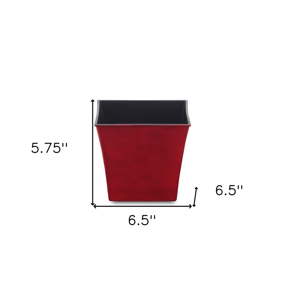 Red Recycled Plastic Indoor Outdoor Square Pot Planter - 7-inch