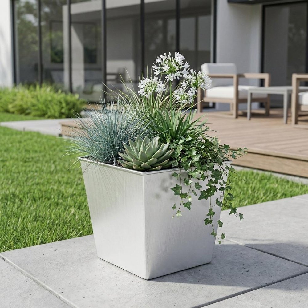 Silver Recycled Plastic Indoor Outdoor Square Pot Planter - 7-inch
