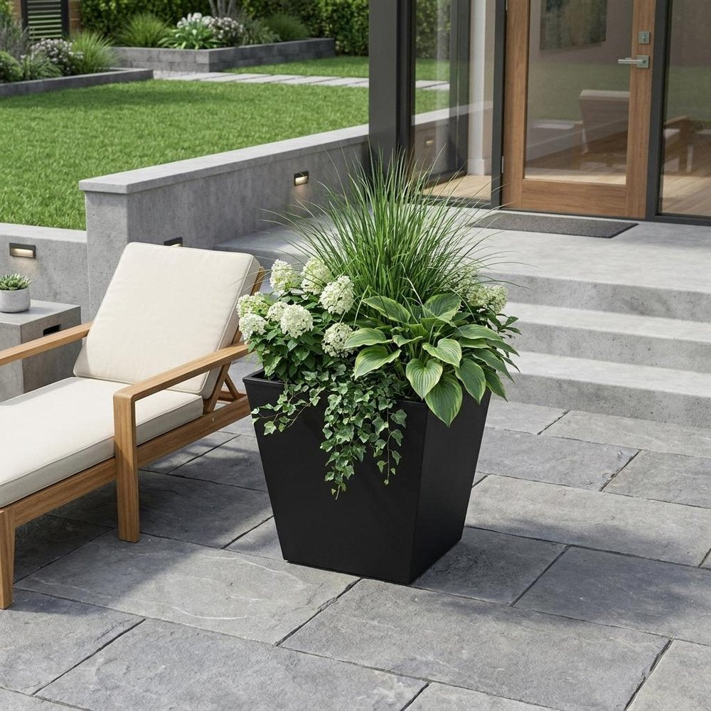 Black Recycled Plastic Indoor Outdoor Square Pot Planter - 7-inch