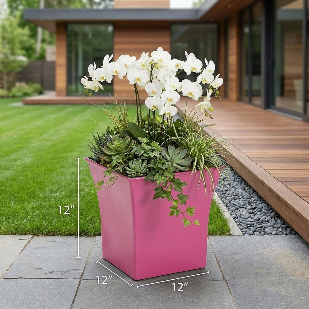 Hot Pink Recycled Plastic Indoor Outdoor Square Pot Planter - 7-inch