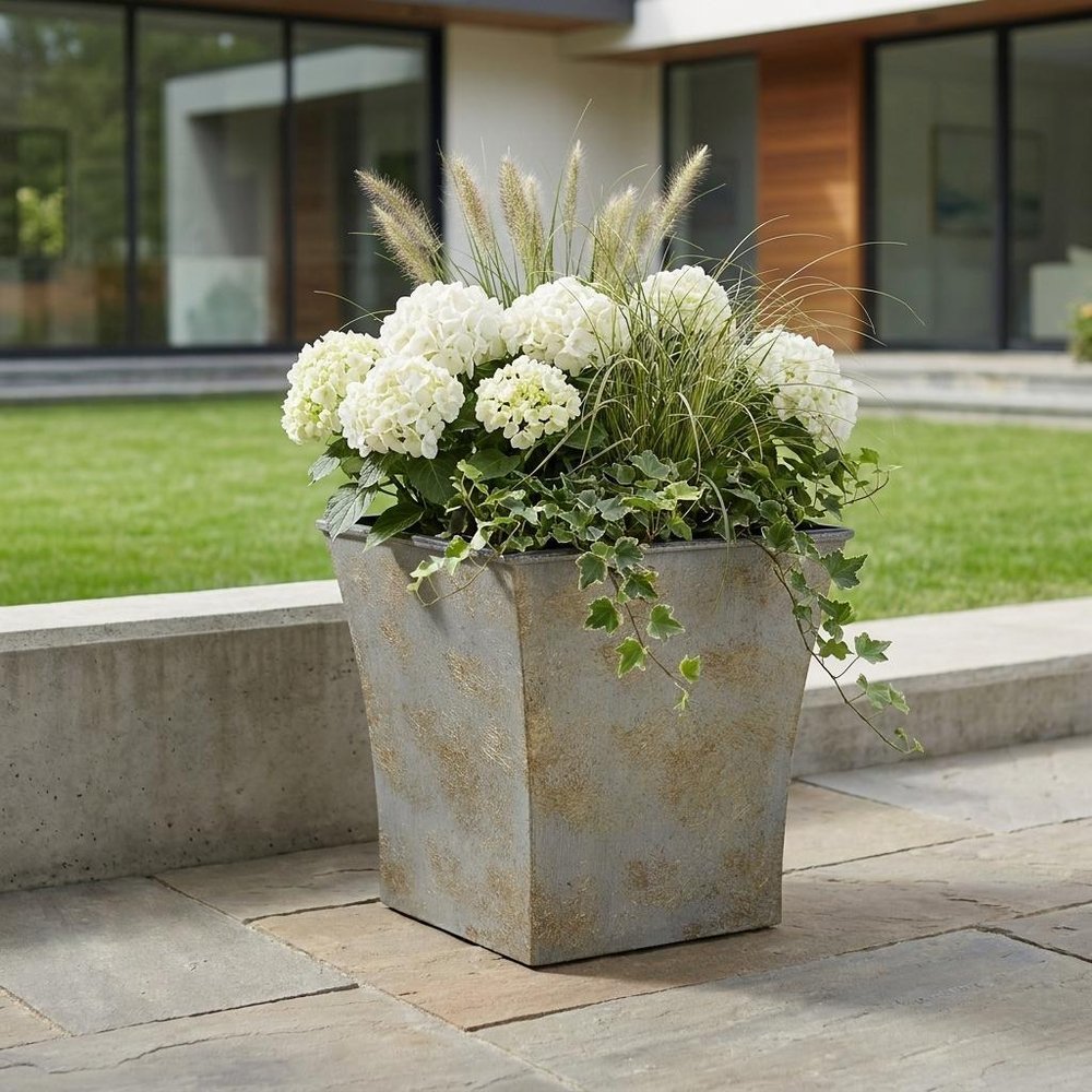 Gray Recycled Plastic Indoor Outdoor Square Pot Planter - 7-inch