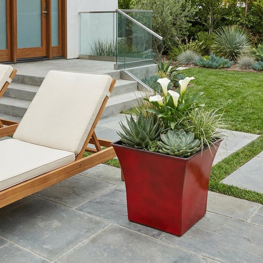 Red Recycled Plastic Indoor Outdoor Square Pot Planter - 7-inch