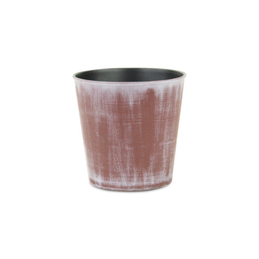 Brown and Off White Textural Tone On Tone Recycled Plastic Indoor Outdoor Round Pot Planter