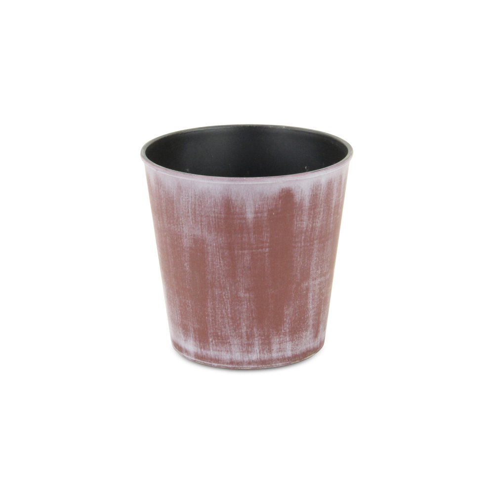 Brown and Off White Textural Tone On Tone Recycled Plastic Indoor Outdoor Round Pot Planter