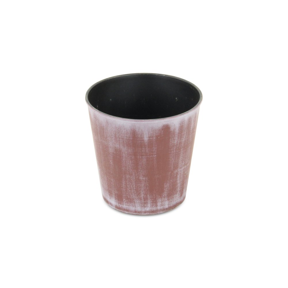 Brown and Off White Textural Tone On Tone Recycled Plastic Indoor Outdoor Round Pot Planter