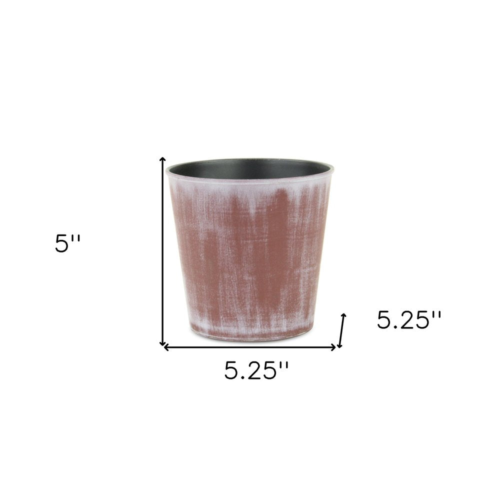 Brown and Off White Textural Tone On Tone Recycled Plastic Indoor Outdoor Round Pot Planter