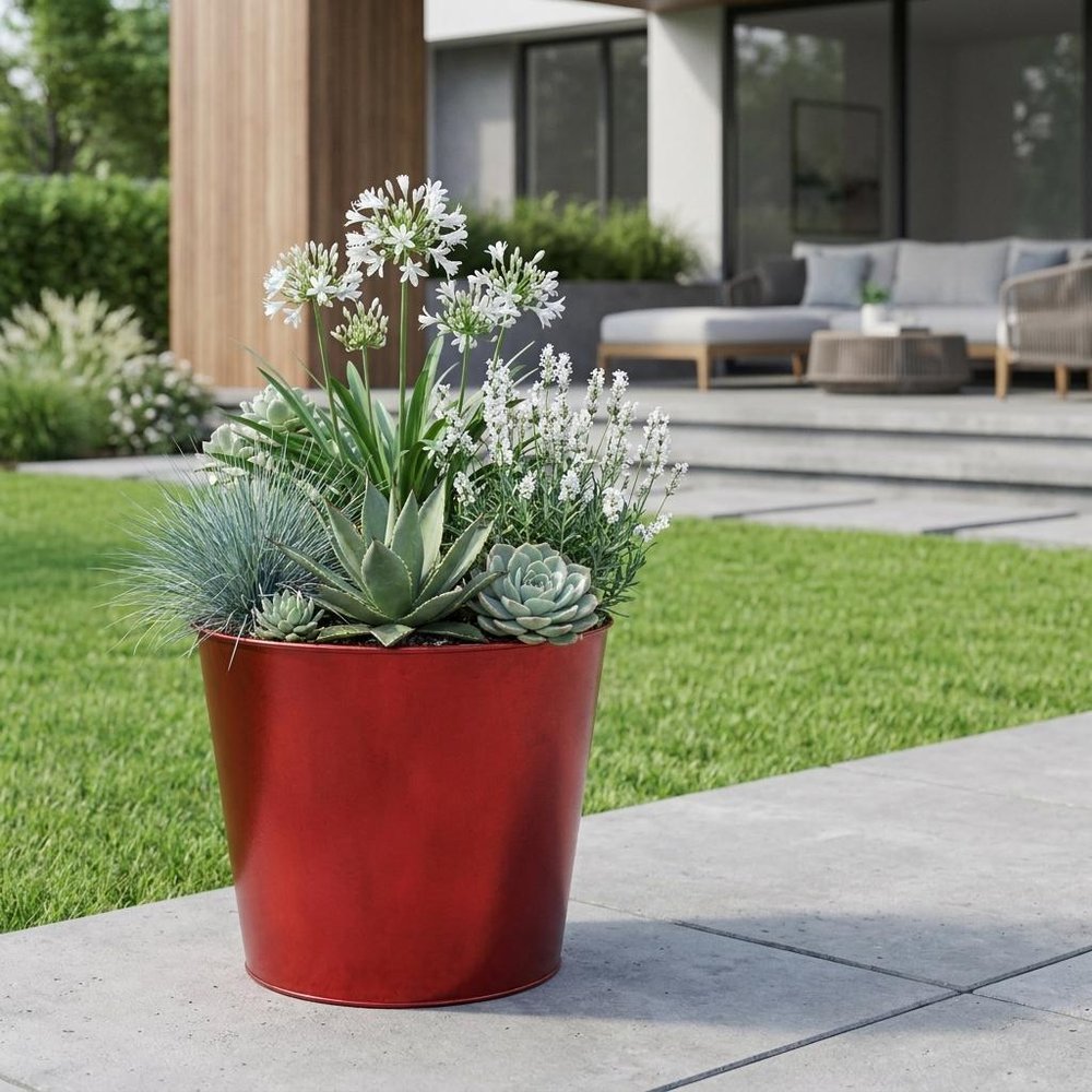 Red Recycled Plastic Indoor Outdoor Round Pot Planter - 5-inch