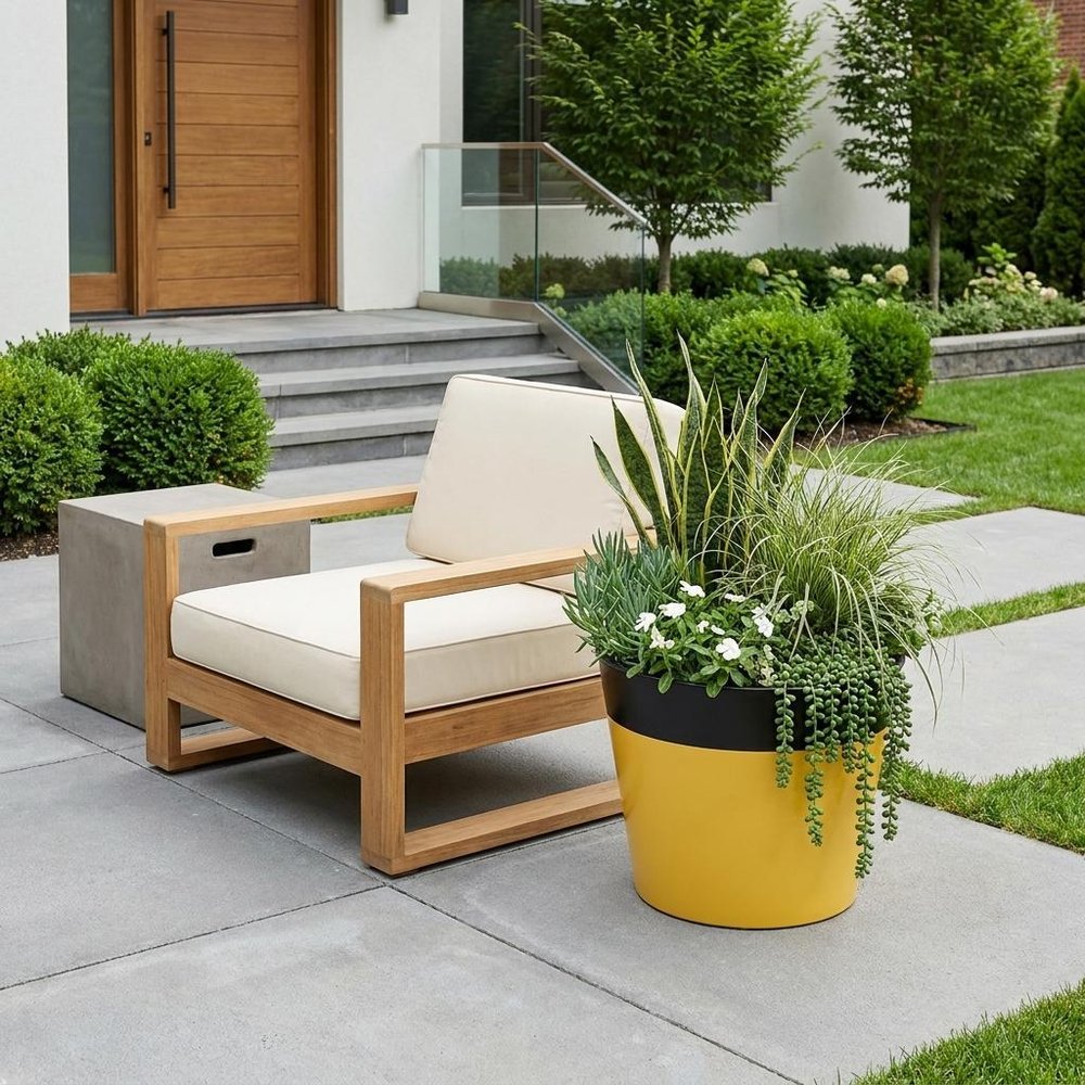 Yellow Recycled Plastic Indoor Outdoor Round Pot Planter - 5-inch