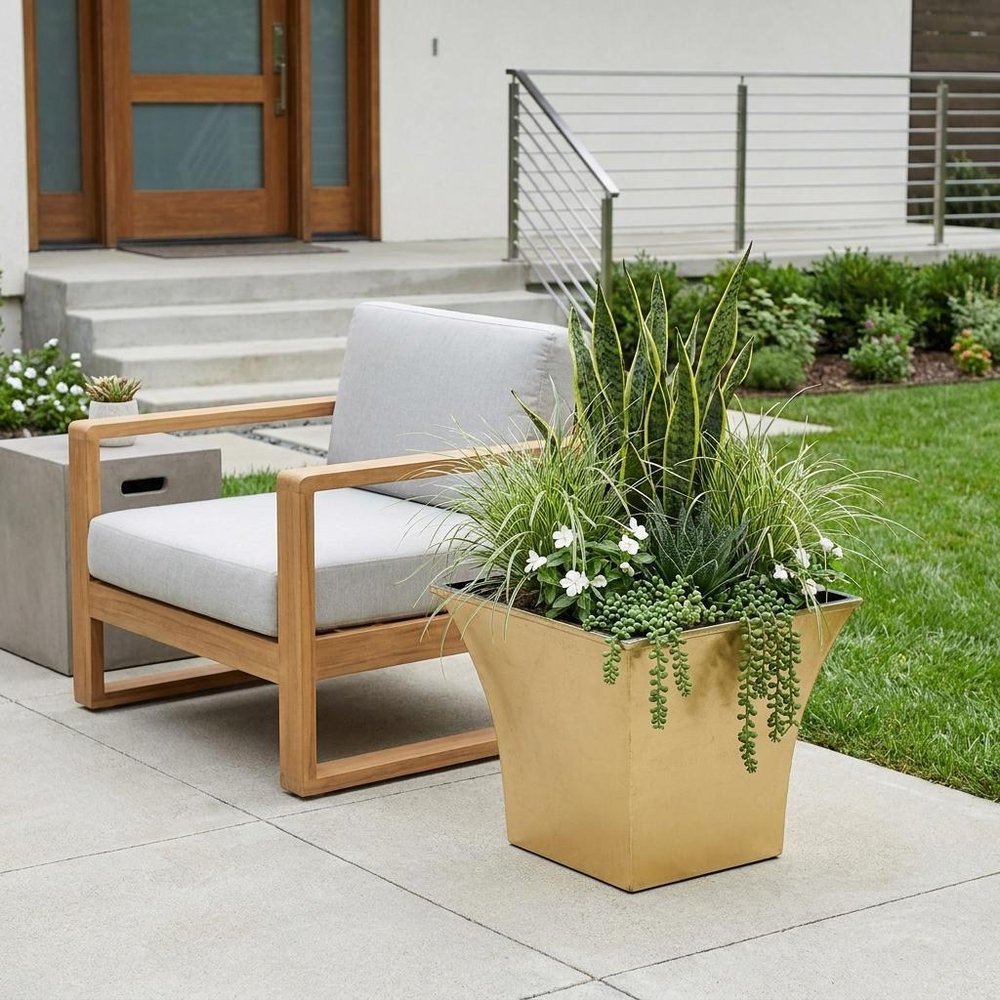 Gold Recycled Plastic Indoor Outdoor Square Pot Planter - 5-inch