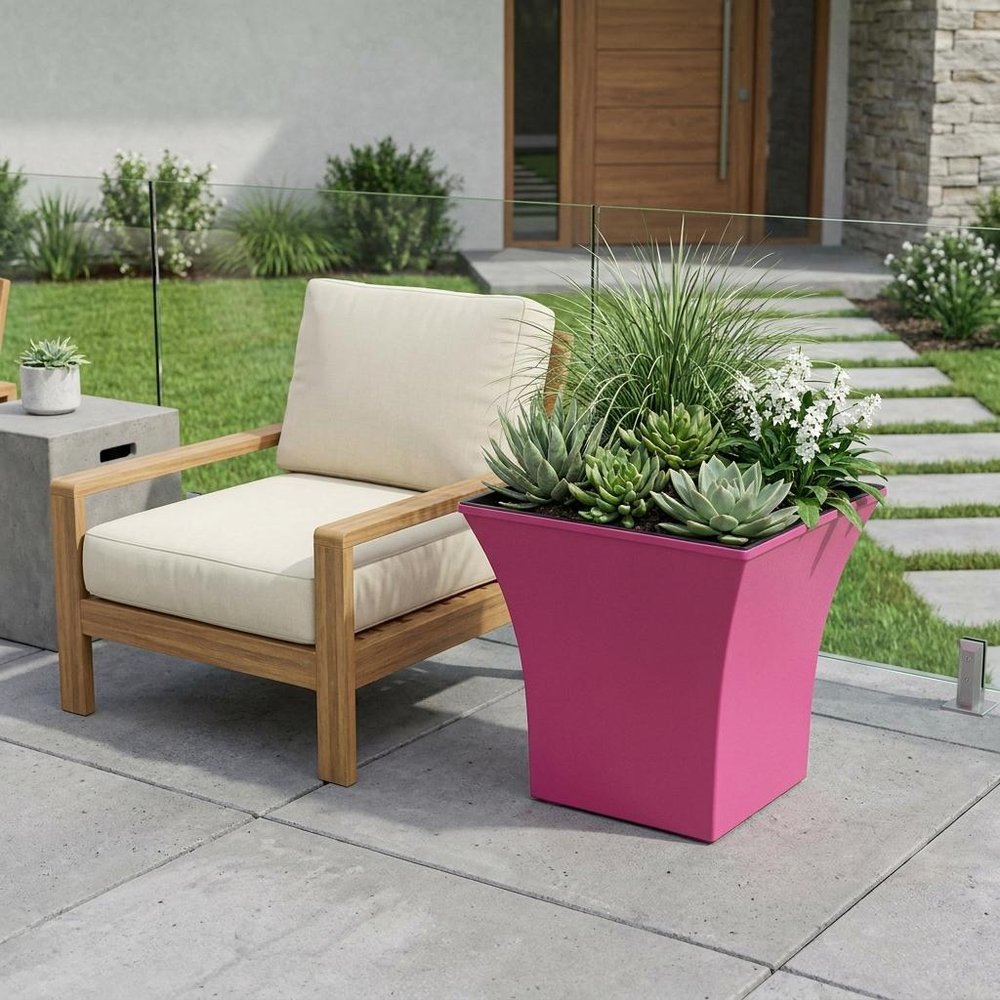 Hot Pink Recycled Plastic Indoor Outdoor Square Pot Planter - 5-inch