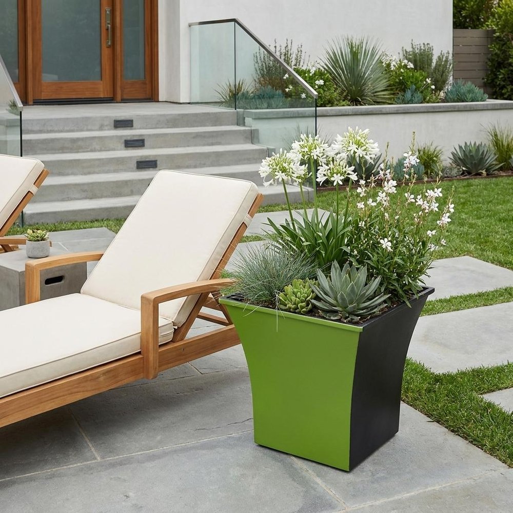 Lime Green Recycled Plastic Indoor Outdoor Square Pot Planter - 5-inch