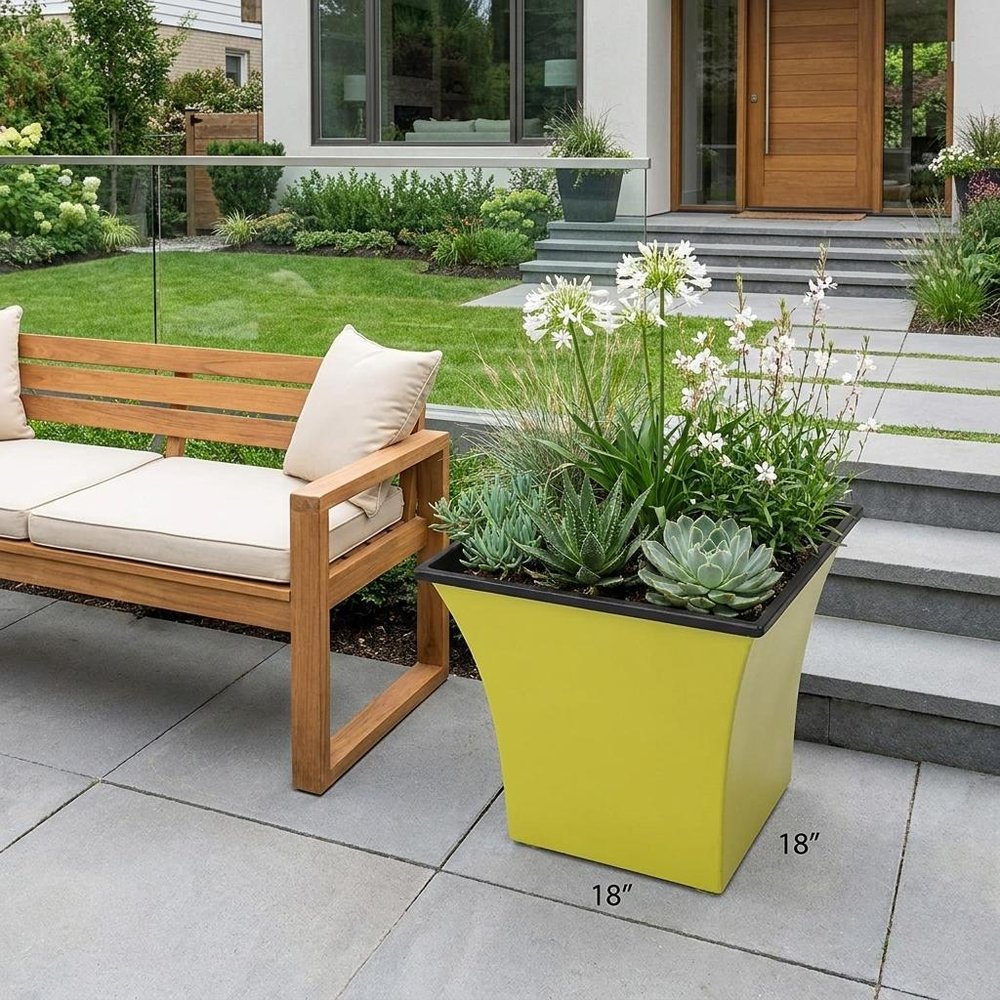 Yellow Recycled Plastic Indoor Outdoor Square Pot Planter - 5-inch