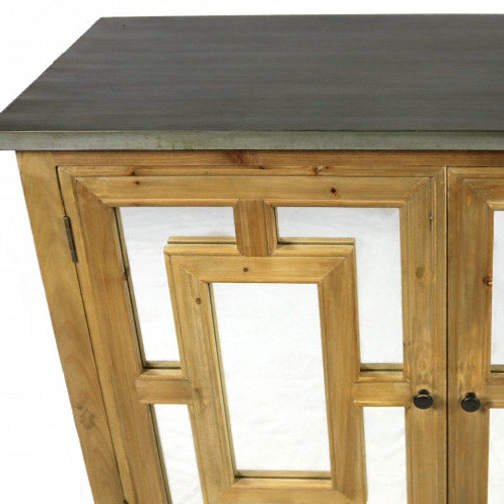 Brown and Gray Solid Wood Carved Geometric Sideboard with Two Doors - 45-inch