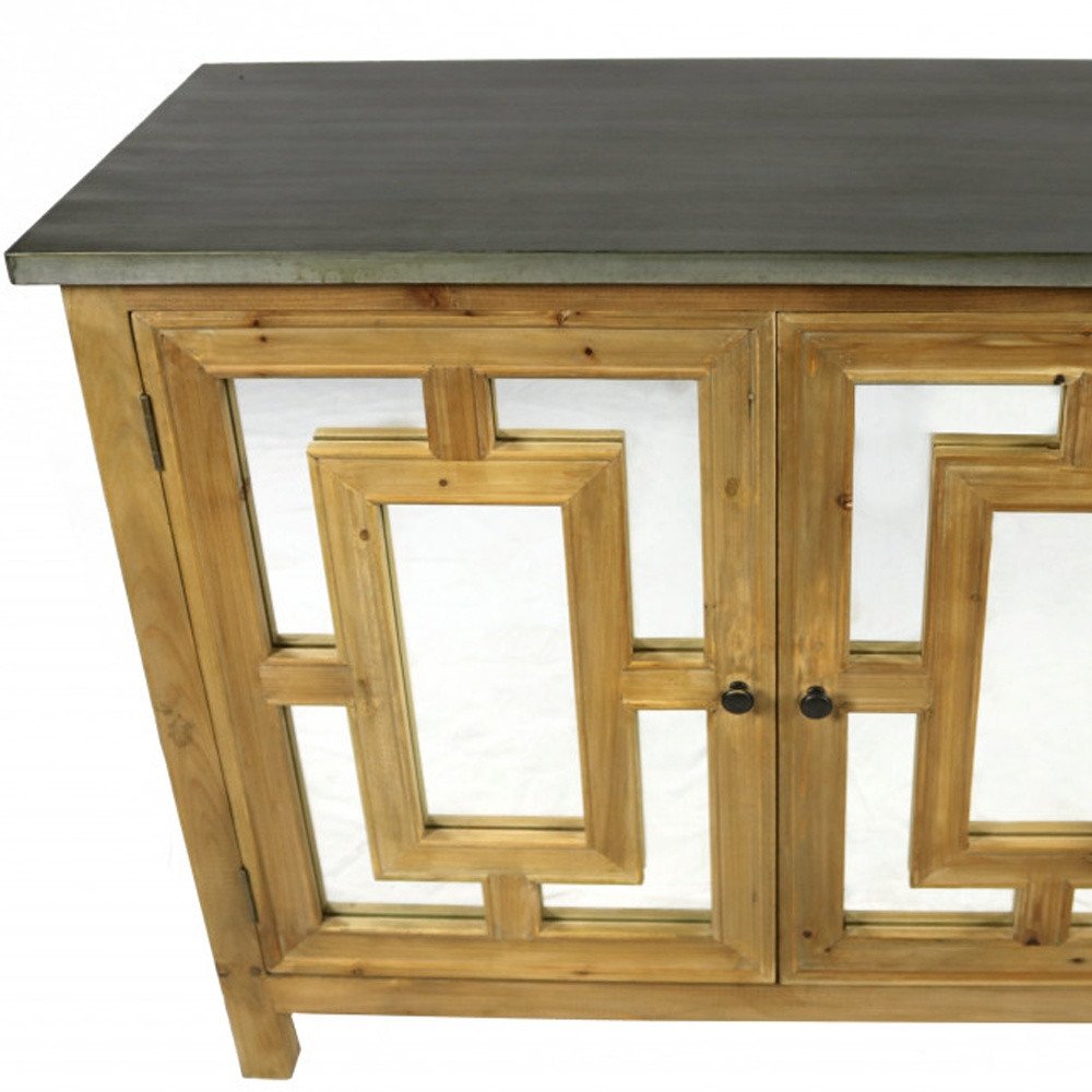 Brown and Gray Solid Wood Carved Geometric Sideboard with Two Doors - 45-inch