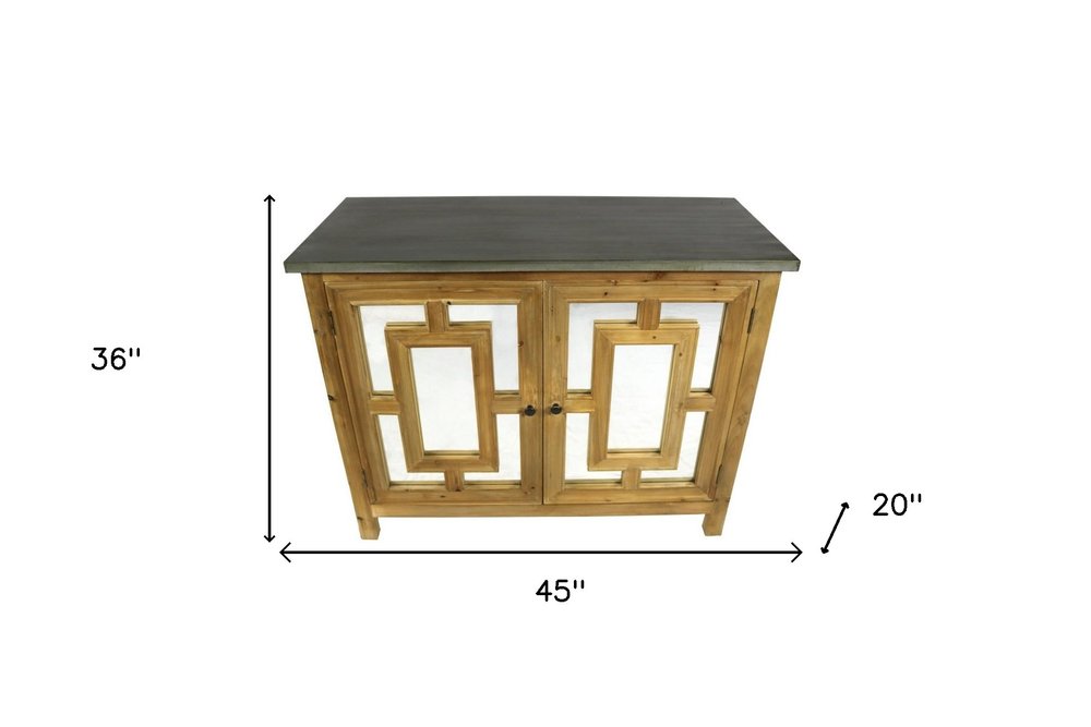 Brown and Gray Solid Wood Carved Geometric Sideboard with Two Doors - 45-inch